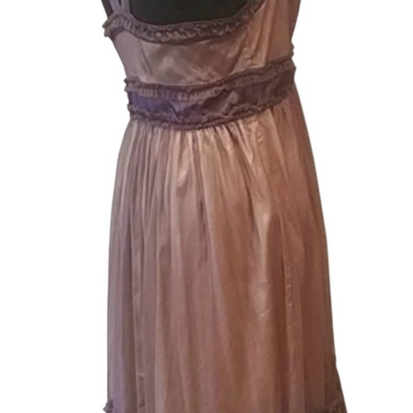 Anthropologie Elegant Brown Satin Dress with Floral Detail Size 8 - Picture 7 of 9